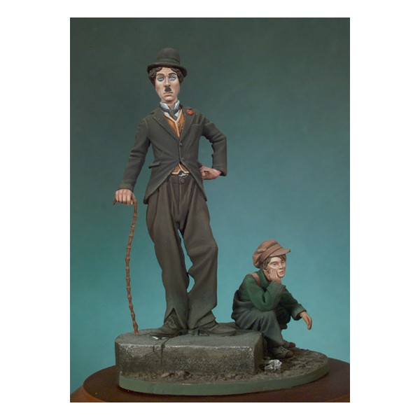 Figurine de Charly Chaplin Charlo et Le Kid Andrea Miniatures 54mm à monter et à peindre en métal blanc.