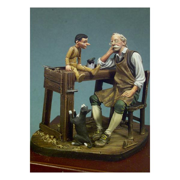 Andrea Miniatures 54mm. Figurine de Geppetto à monter et à peindre en métal blanc.