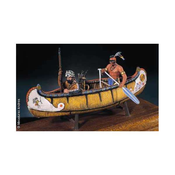 Andrea miniaturen,54mm.Trapper mit Irokesenindianer im Kanu.