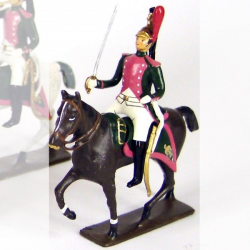 Figurine de cavalier du 17e rgt de dragons (dragons roses) à cheval CBG Mignot.