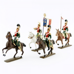 Figurines ensemble de 4 cavaliers : chevau-légers 1er rgt (plastron écarlate) (1812) CBG Mignot.