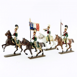 Figurines CBG Mignot de ensemble de 4 cavaliers - chevau-léger 4ème rgt (plastron cramoisi) (1812).