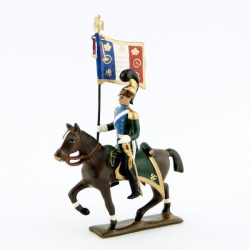Figurine d'étendard des chevau-léger 5ème rgt (plastron bleu) (1812) CBG Mignot.