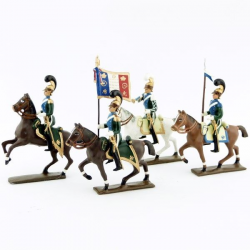 Figurines ensemble de 4 cavaliers - chevau-légers 5ème rgt (plastron bleu) (1812) CBG Mignot.
